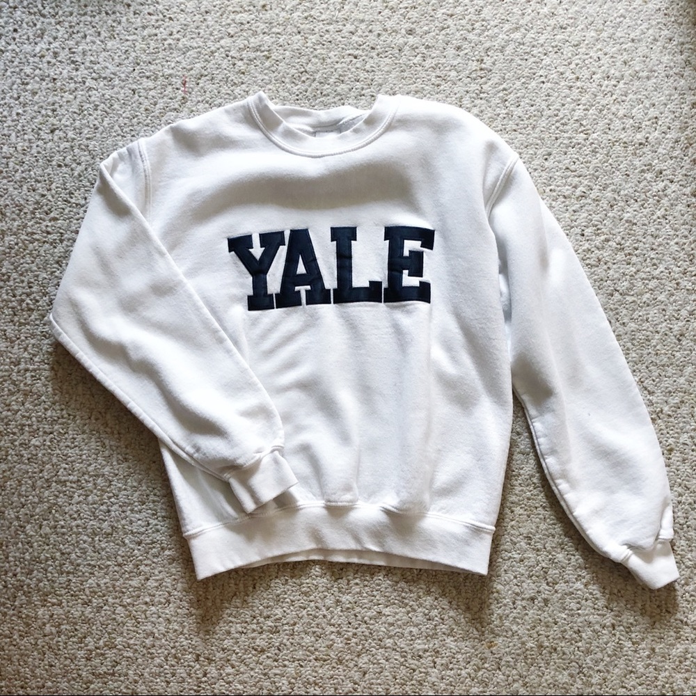 yale crewneck college white sweatshirt